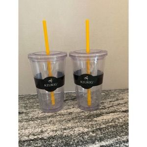 Two Keurig  Clear 16oz. Tumblers With Straws